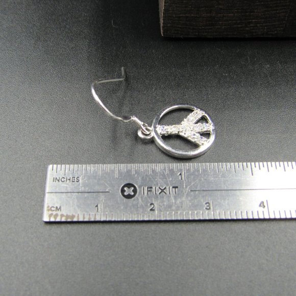 Sterling Silver Cubic Zirconia Peace Sign Earrings - Picture 5 of 6